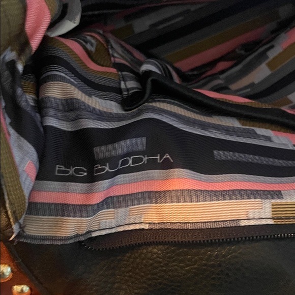 Big Buddha Black Quilted Shoulder Bag with Gold Bead Trim and Tan Edging - Picture 4 of 10